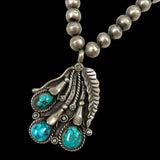 Turquoise & Sterling Bead Necklace Navajo Signed