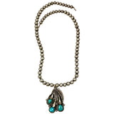 Turquoise & Sterling Bead Necklace Navajo Signed