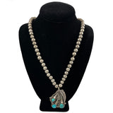 Turquoise & Sterling Bead Necklace Navajo Pearls