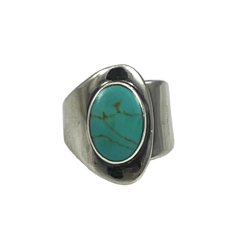 Turquoise and Sterling Silver Mexican Ring Size: 7 Signed