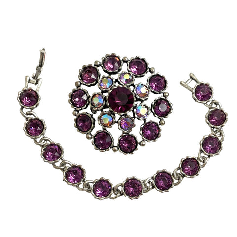 Weiss Amethyst Rhinestone Brooch & Bracelet