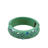 Weiss Turquoise Green Rhinestone Clamper Bracelet 1950's Signed