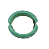 Weiss Turquoise Green Rhinestone Clamper Bracelet 1950's Signed