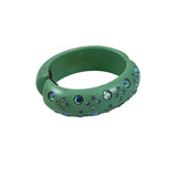 Weiss Turquoise Green Rhinestone Clamper Bracelet 1950's Signed