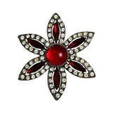 Weiss Red Rhinestone Floral Brooch Vintage