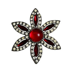 Weiss Red Rhinestone Floral Brooch Vintage