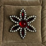 Weiss Red Rhinestone Floral Brooch Vintage