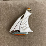 West Palm Beach Guilloche Enamel Sailboat Pin Art Deco