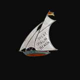 West Palm Beach Guilloche Enamel Sailboat Pin Art Deco