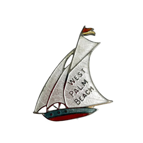 West Palm Beach Guilloche Enamel Sailboat Pin Art Deco