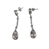 14K White Gold & White Topaz Long Drop Earrings