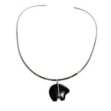 Zuni Black Jade & Sterling Silver Bear Pendant Necklace
