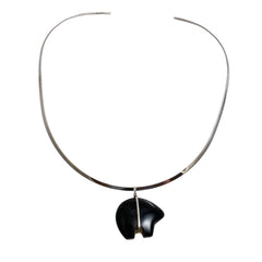 Zuni Black Jade & Sterling Silver Bear Pendant Necklace