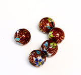 Cloisonne Rust Round Beads Vintage Chinese 14mm