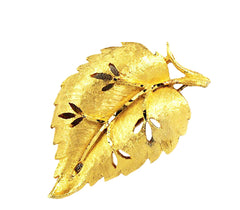 BSK Gold Plated Leaf Brooch Vintage