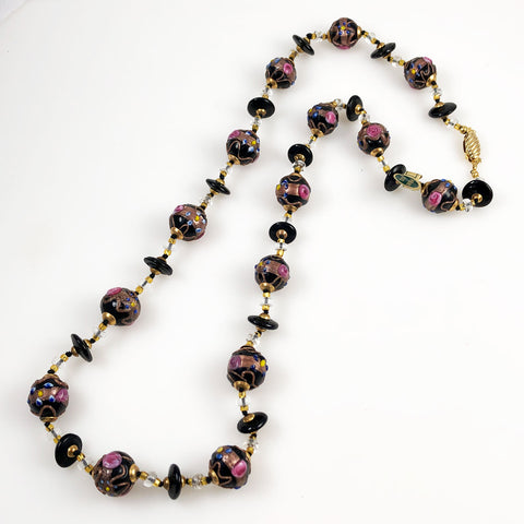 Murano Black Wedding Cake Beads Necklace 