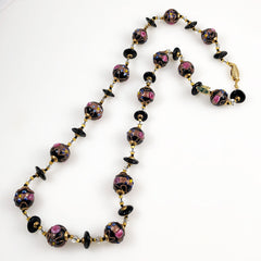 Murano Black Wedding Cake Beads Necklace - Italian Glass
