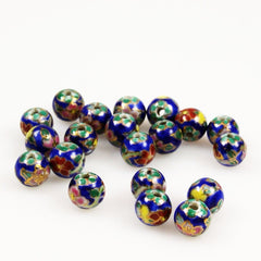 Porcelain Enamel Blue Floral Round Beads NOS (6)