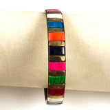 Colorful Bone and Brass Bangle Bracelet