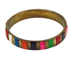 Colorful Bone and Brass Bangle Bracelet Vintage