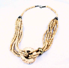 Vintage Multi-Strand Bone & Brass BOHO Necklace 1970's