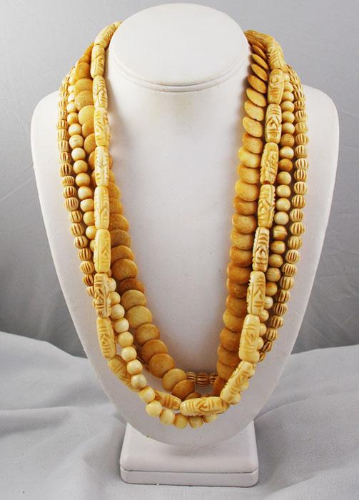 Multi-Strand Carved Bone Necklace Vintage