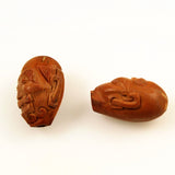 Chinese Carved Hediao Fruit Pit Head Bead Vintage