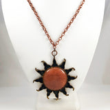 Vintage Meixcan Sun Necklace OnyxCopper Sun Onyx Pendant Necklace Mexico