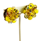 Coro Yellow Beaded Cluster Earrings Vintage