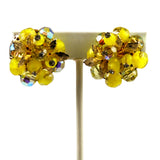 Coro Yellow Beaded Cluster Earrings Vintage