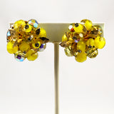 Coro Yellow Beaded Cluster Earrings Vintage