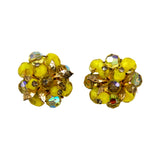 Coro Yellow Beaded Cluster Earrings Clip On