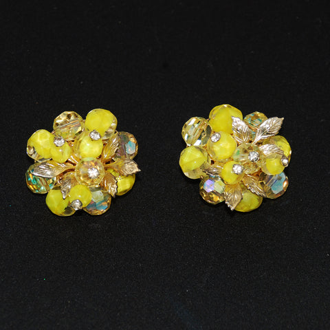 Coro Yellow Beaded Cluster Earrings