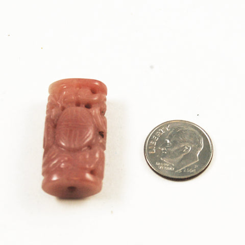 Red Jade Carved Barrel Beads