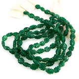 Green Emerald Gemstone Carved Floral Beads