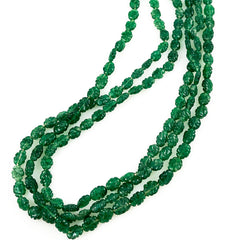 Green Emerald Gemstone Carved Floral Beads