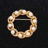 Gold Pearl Circle Pin Brooch Vintage