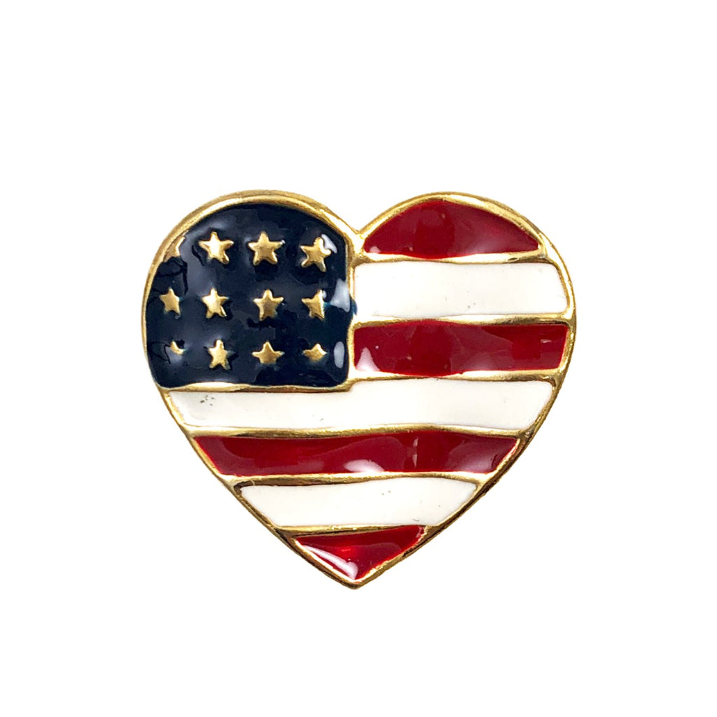 USA Heart Patriotic Brooch Vintage