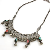 Turquoise & Coral Sterling Necklace Native American
