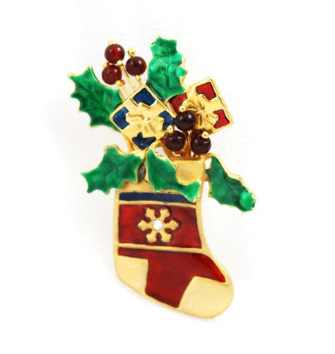 KC Christmas Stocking Brooch Pin Holiday Vintage