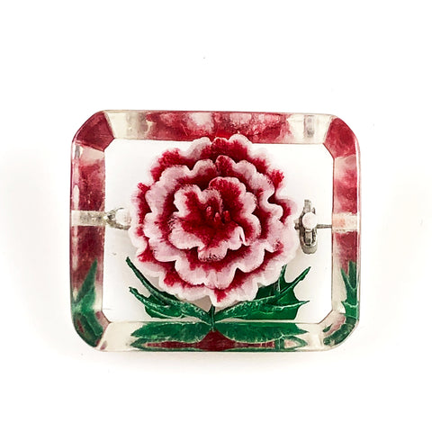 Lucite Reverse Carved Floral Pin