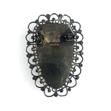 Sterling Mexican Obsidian Mask Brooch Vintage