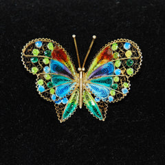 Vintage Plique-á-Jour Enamel Butterfly Brooch