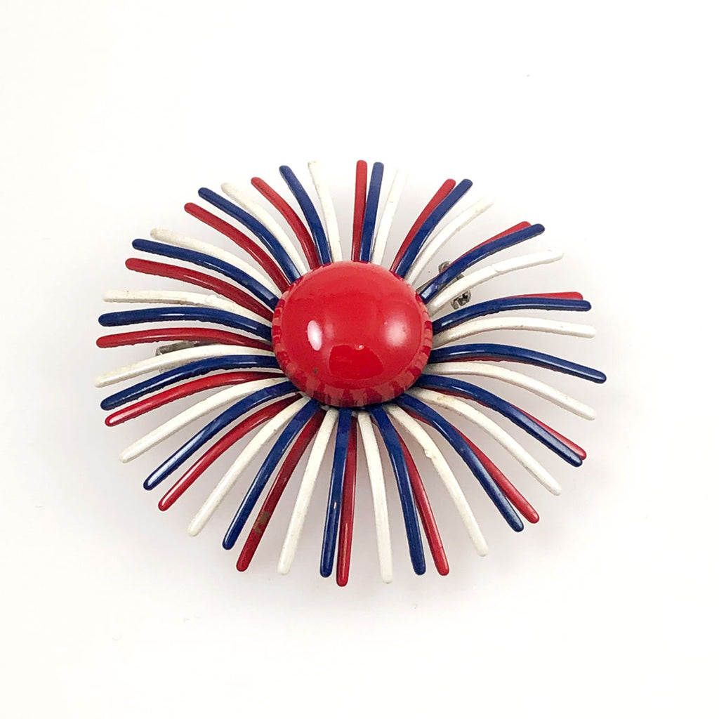 Patriotic Enamel Starburst Brooch Vintage