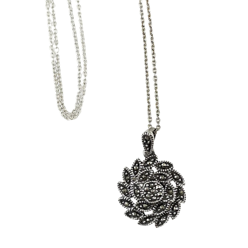 Sterling Silver Marcasite Pendant Necklace