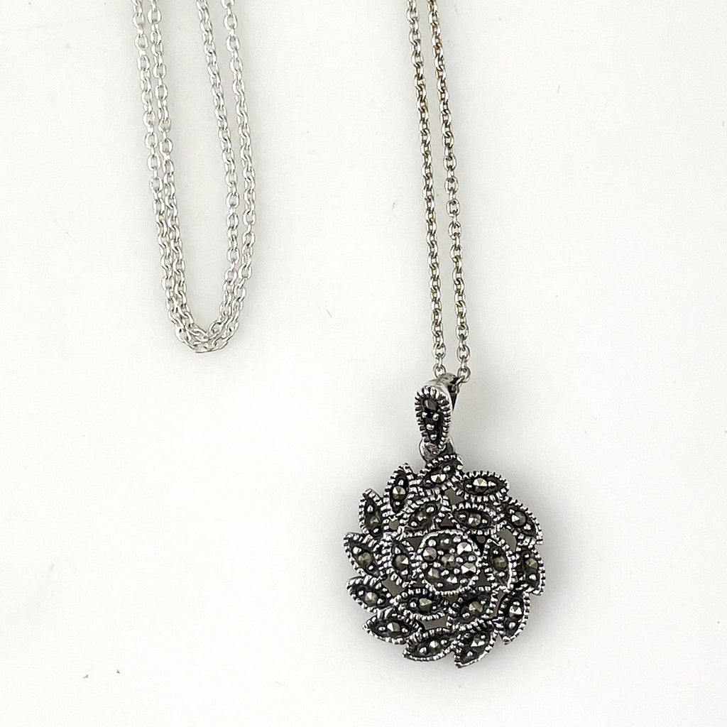 Sterling Silver Marcasite Pendant Necklace