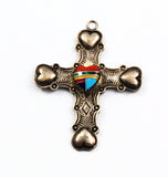 Native American Sterling Inlaid Cross with Hearts