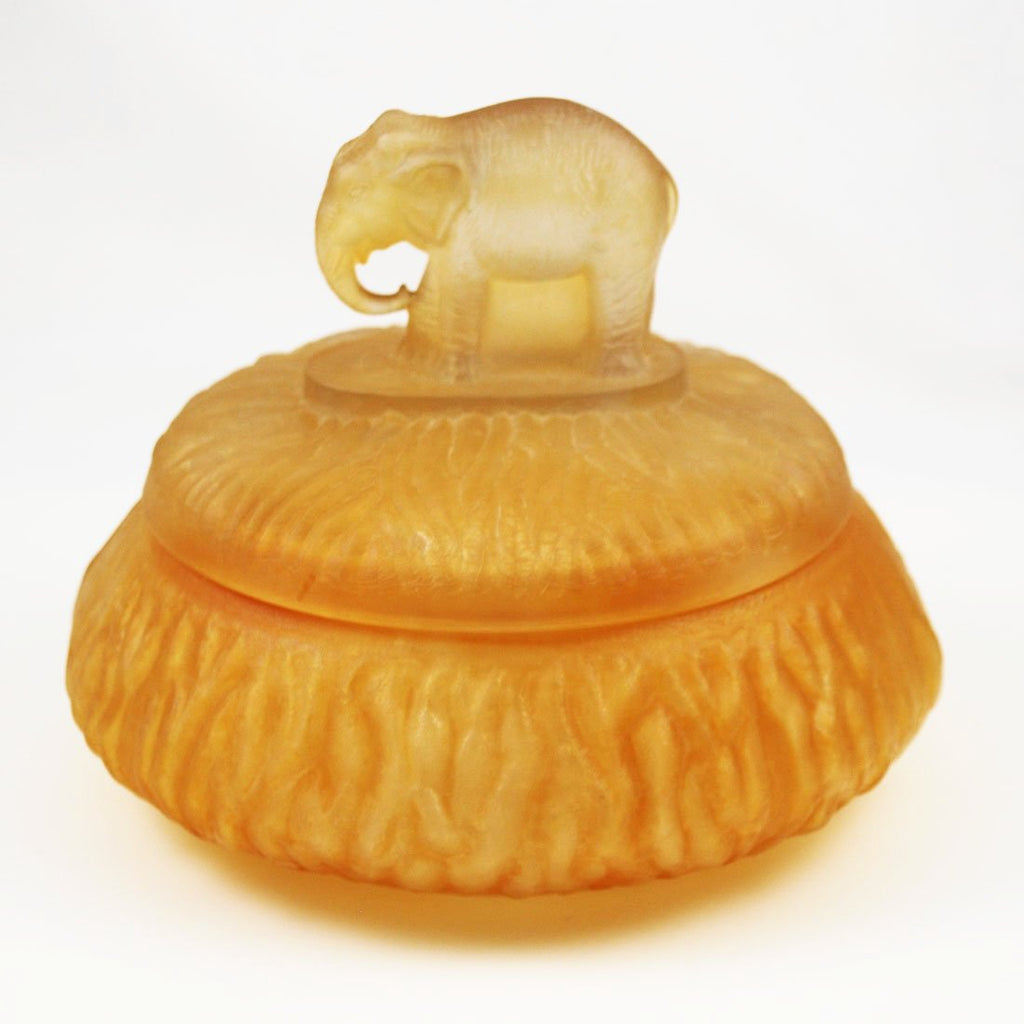 Amber Satin Glass Elephant Powder Jar by L. E. Smith Glass