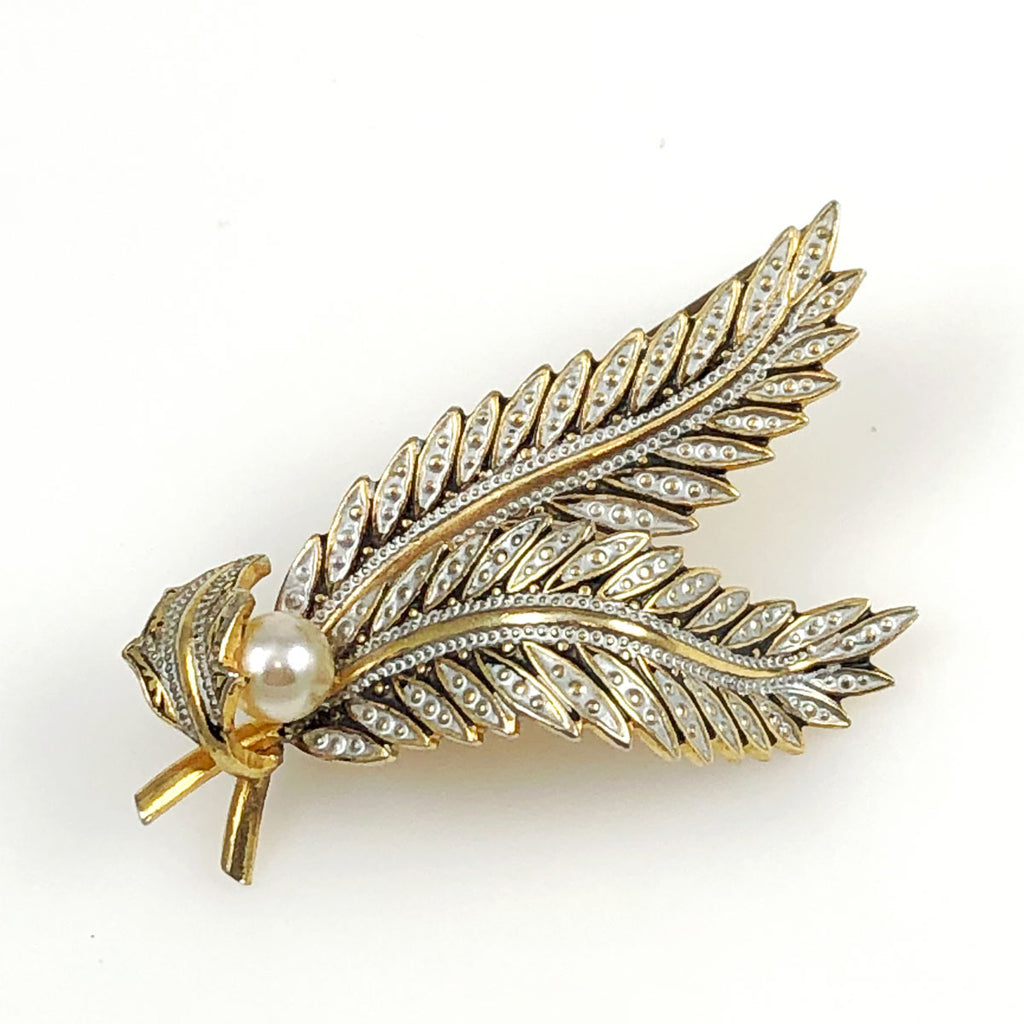 Gold Damascene Leaf Brooch Spain