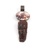 Sterling Chinese Carved Wood Rat & Agate Pendant